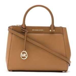 Michael Kors Adrienne Kellen Large Tan Leather Satchel Tote